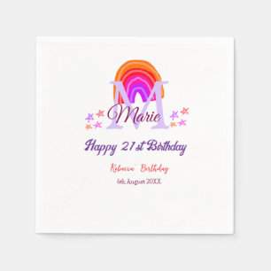 Happy 21st Birthday pink voeg naam monogram regenb Servet
