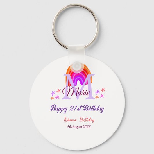 Happy 21st Birthday pink voeg naam monogram regenb Sleutelhanger (Voorkant)