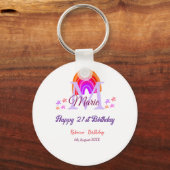 Happy 21st Birthday pink voeg naam monogram regenb Sleutelhanger (Achterkant)