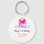 Happy 21st Birthday pink voeg naam monogram regenb Sleutelhanger (Achterkant)