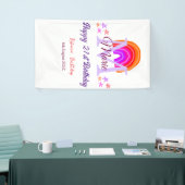Happy 21st Birthday pink voeg naam monogram regenb Spandoek (Beurs)