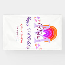 Happy 21st Birthday pink voeg naam monogram regenb Spandoek