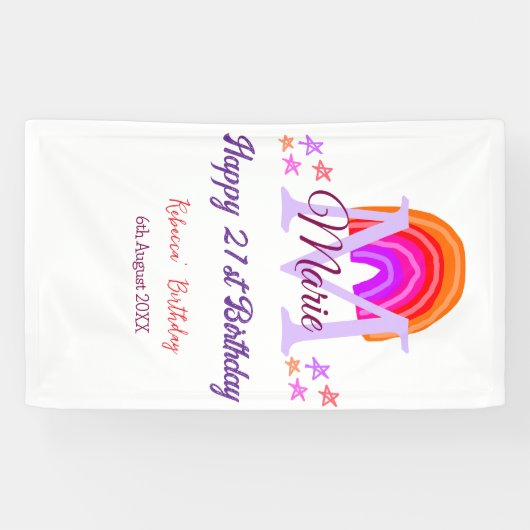 Happy 21st Birthday pink voeg naam monogram regenb Spandoek (Horizontaal)