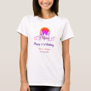 Happy 21st Birthday pink voeg naam monogram regenb T-shirt