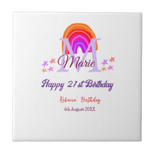 Happy 21st Birthday pink voeg naam monogram regenb Tegeltje