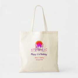 Happy 21st Birthday pink voeg naam monogram regenb Tote Bag
