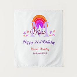 Happy 21st Birthday pink voeg naam monogram regenb Wandkleed
