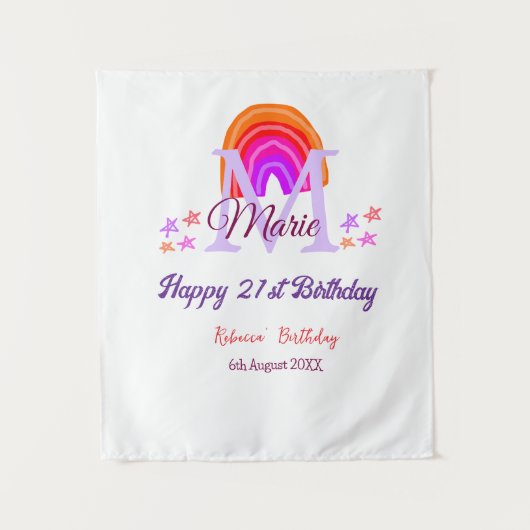Happy 21st Birthday pink voeg naam monogram regenb Wandkleed (Voorkant)