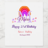 Happy 21st Birthday pink voeg naam monogram regenb Wijn Etiket (Enkel label)