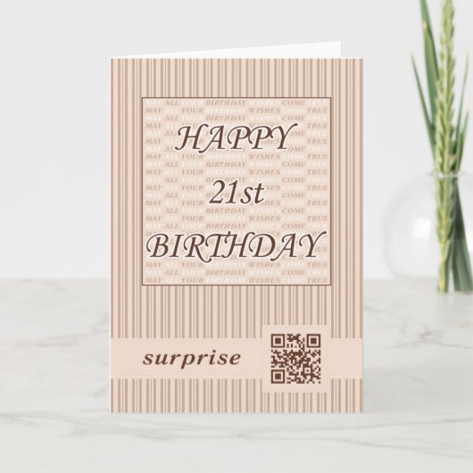 Happy 21st Birthday!QR Code Video Greeting Card. Kaart (Voorkant)