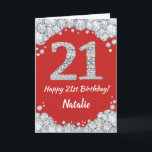 Happy 21st Birthday Red en Silver Glitter Card Kaart<br><div class="desc">Happy 21st Birthday Red en Silver Glitter Card met persoonlijke naam. Voor verdere aanpassing,  te klikken gelieve de knoop "van de Aanpassing het"en ons ontwerphulpmiddel te gebruiken om deze sjabloon te wijzigen.</div>