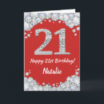 Happy 21st Birthday Red en Silver Glitter Card Kaart<br><div class="desc">Happy 21st Birthday Red en Silver Glitter Card met persoonlijke naam. Voor verdere aanpassing,  te klikken gelieve de knoop "van de Aanpassing het"en ons ontwerphulpmiddel te gebruiken om deze sjabloon te wijzigen.</div>
