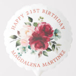 Happy 21st Birthday Rood Roze Bloemen Custom Ballon<br><div class="desc">Voeg een speciaal tintje toe aan uw 21e verjaardagsfeestdecoraties met deze elegante, gepersonaliseerde ronde ballon. Het beschikt over een waterverf rode en roze rozen bloemenboeket in het midden. Donkergroene bladeren geven het een rustieke botanische sfeer. Happy 21st Birthday staat boven het boeket en de naam van de verjaardagsfeestster staat hieronder...</div>