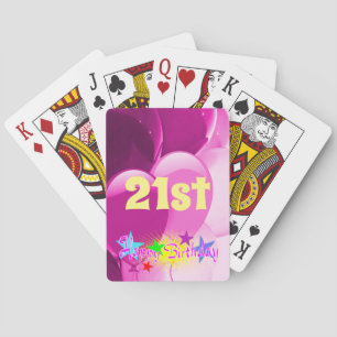 Happy 21st Birthday roze ballonnen Pokerkaarten