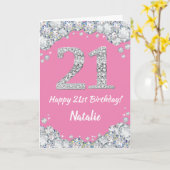 Happy 21st Birthday roze en zilver glitter-kaart Kaart (Gele Bloem)