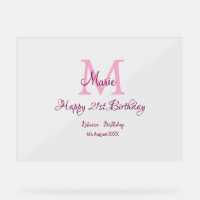 Happy 21st Birthday roze voeg naam monogram modern