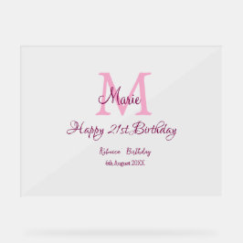 Happy 21st Birthday roze voeg naam monogram modern Acryl Bord