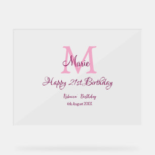 Happy 21st Birthday roze voeg naam monogram modern Acryl Bord
