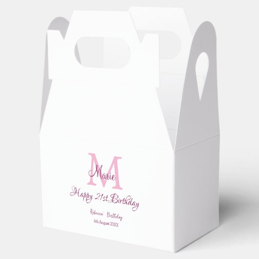 Happy 21st Birthday roze voeg naam monogram modern Bedankdoosjes (Geopend)