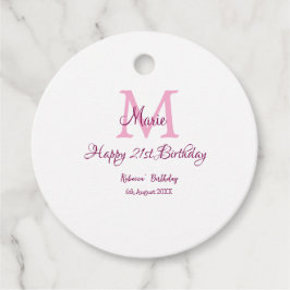 Happy 21st Birthday roze voeg naam monogram modern Bedankjes Labels
