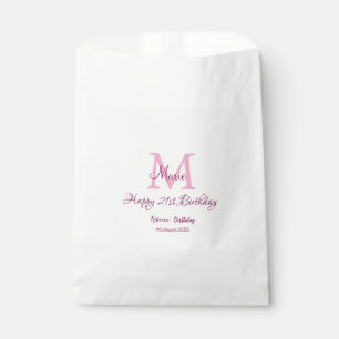 Happy 21st Birthday roze voeg naam monogram modern Bedankzakje
