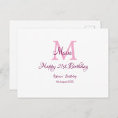 Happy 21st Birthday roze voeg naam monogram modern Briefkaart (Voorkant / Achterkant)