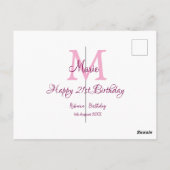 Happy 21st Birthday roze voeg naam monogram modern Briefkaart (Achterkant)
