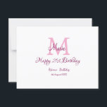 Happy 21st Birthday roze voeg naam monogram modern Briefkaart<br><div class="desc">mooi design</div>