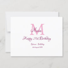 Happy 21st Birthday roze voeg naam monogram modern