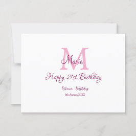 Happy 21st Birthday roze voeg naam monogram modern Briefkaart
