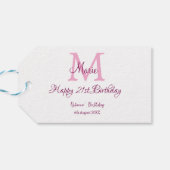 Happy 21st Birthday roze voeg naam monogram modern Cadeaulabel (Achterkant Horizontaal)