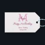 Happy 21st Birthday roze voeg naam monogram modern Cadeaulabel<br><div class="desc">mooi design</div>