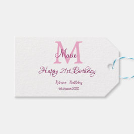 Happy 21st Birthday roze voeg naam monogram modern Cadeaulabel