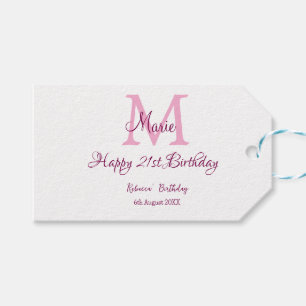 Happy 21st Birthday roze voeg naam monogram modern Cadeaulabel