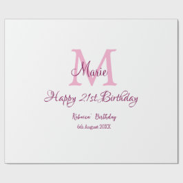 Happy 21st Birthday roze voeg naam monogram modern Cadeaupapier