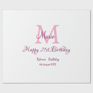 Happy 21st Birthday roze voeg naam monogram modern Cadeaupapier