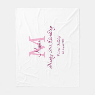 Happy 21st Birthday roze voeg naam monogram modern Fleece Deken