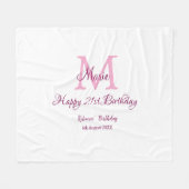 Happy 21st Birthday roze voeg naam monogram modern Fleece Deken (Voorkant (Horizontaal))