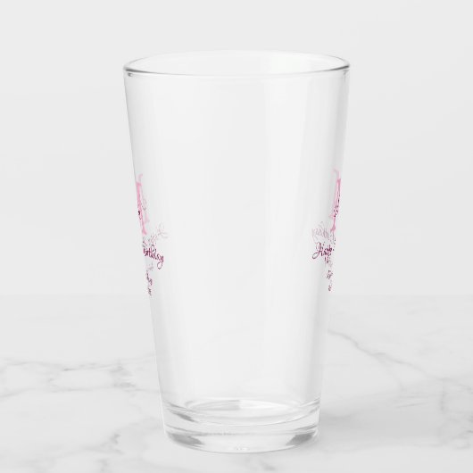 Happy 21st Birthday roze voeg naam monogram modern Glas (Rechts)