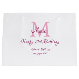 Happy 21st Birthday roze voeg naam monogram modern Groot Cadeauzakje
