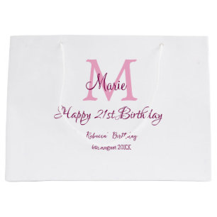 Happy 21st Birthday roze voeg naam monogram modern Groot Cadeauzakje
