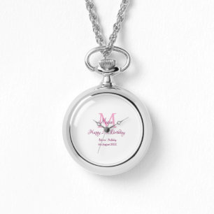 Happy 21st Birthday roze voeg naam monogram modern Horloge