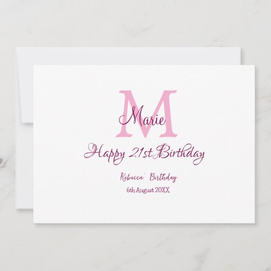 Happy 21st Birthday roze voeg naam monogram modern Kaart (Voorkant)