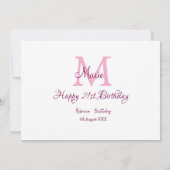 Happy 21st Birthday roze voeg naam monogram modern Kaart (Achterkant)