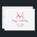 Happy 21st Birthday roze voeg naam monogram modern Kaart<br><div class="desc">mooi design</div>