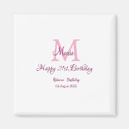 Happy 21st Birthday roze voeg naam monogram modern Magneet