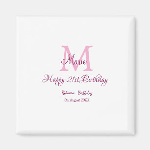 Happy 21st Birthday roze voeg naam monogram modern Magneet