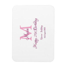 Happy 21st Birthday roze voeg naam monogram modern Magneet