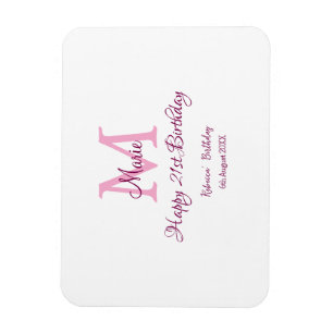 Happy 21st Birthday roze voeg naam monogram modern Magneet