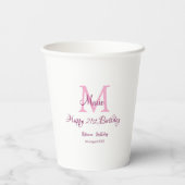 Happy 21st Birthday roze voeg naam monogram modern Papieren Bekers (Achterkant)